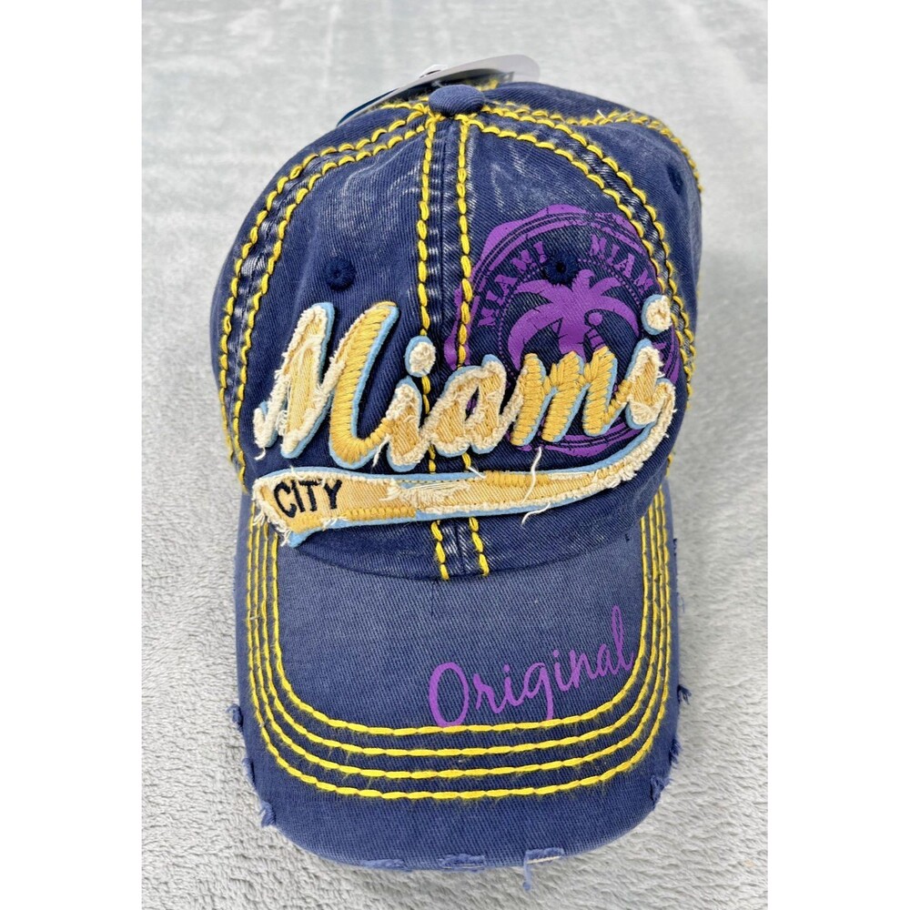 Robin Ruth Vintage Y2K Distressed Denim Thick Stitch Original Miami City Hat NWT